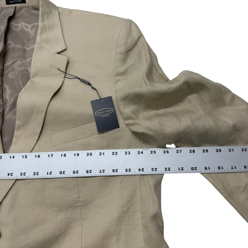 Pronto Uomo Platinum Mens Tan 100% Linen Blazer Sport Coat 52 Extra Long NWT